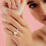 Pink Flying Butterfly 925 Sterling Silver 3-piece Sets for Women with White Hanging Pearl
