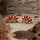 Magical Flower Sterling Silver Studs -  Carnelian