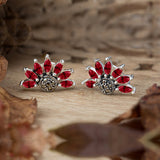 Magical Flower Sterling Silver Studs -  Carnelian