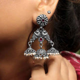 Chandrakin Sterling Silver Jhumka for Women - Pearl and Ruby