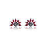 Magical Flower Sterling Silver Studs -  Carnelian