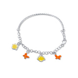 Flower and Butterfly Charms Sterling Silver Bracelet for Girls