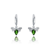 Angelica Silver Dangling Hoops - Green