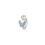 Sparkly Butterfly 925 Sterling Silver 3-piece Sets for Women with White Pearl