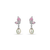 Pink Flying Butterfly 925 Sterling Silver 3-piece Sets for Women with White Hanging Pearl
