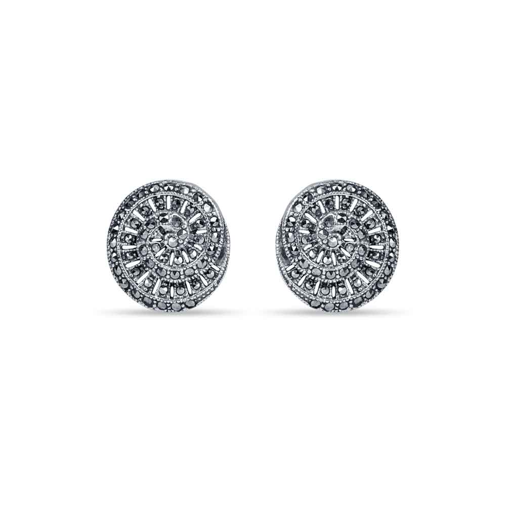 Pure Sterling silver studs earring for women in oxidised finish, Maracsite studded.  Features Spiral design this earring is perfect for everyday wear.
