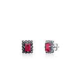 Rectangular Frilly Girls Studs-Ruby