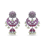 Nalini Sterling Silver Jhumka for Women - Ruby & Pearls