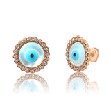 Flowery Evil Eye Rose Gold Sterling Silver Stud for Women