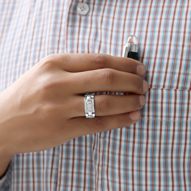 Universal Men Silver Watch Style Ring for Men - Main Image