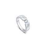 This sterling silver band features a unique wave design engraved with sparkling round zirconia, making it a stylish and versatile accessory for everyday wear. Crafted with a rhodium finish, it is a thoughtful gift option for men.