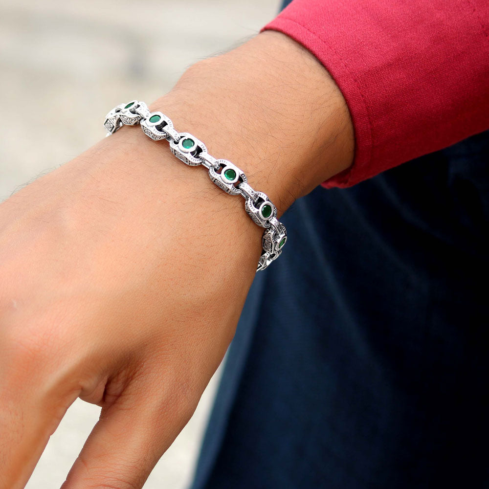 Gemstone Silver Bracelet Men Feroza Gemstone Sterling Silver Rakhi