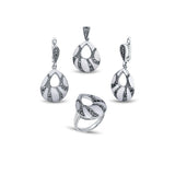 Boondein Set for Women in Silver with White Enamel and Marcasite