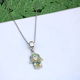 Hamsa Enamel Charm Silver Pendant Chain Set