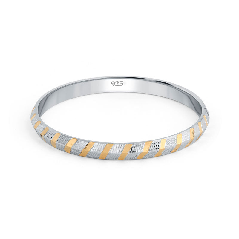 men Silver bangle with gold stripes