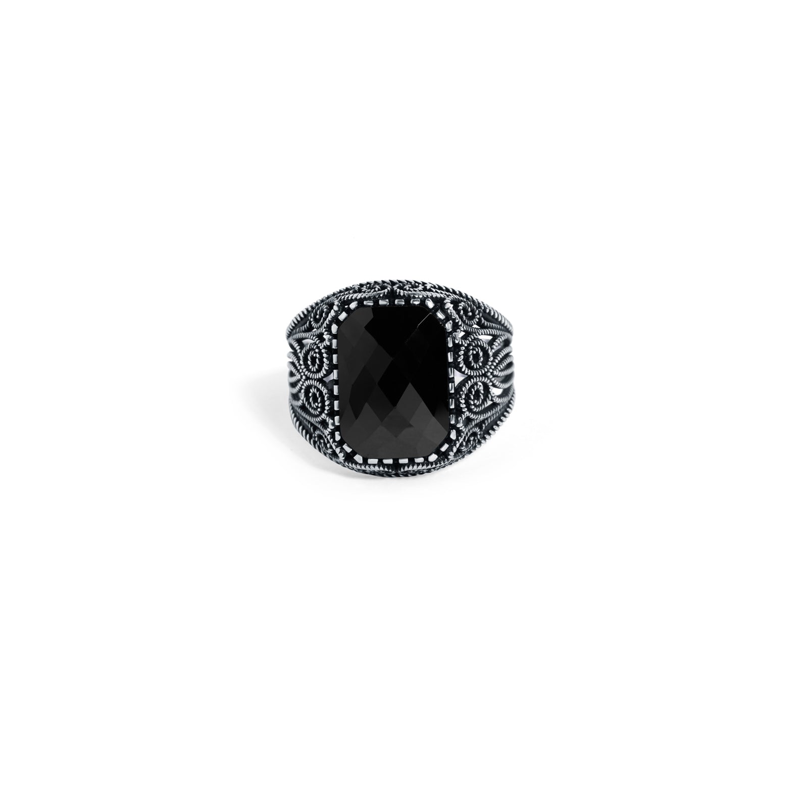 Floral Noir 925 Sterling Silver Ring for Men - Main Image