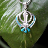 Sikhi Khanda 925 Sterling Silver Pendant with Light Blue Enamel