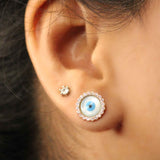 Flowery Evil Eye Rose Gold Sterling Silver Stud for Women