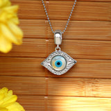 Evil Eye Charm Silver Pendant Chain Set with Zirconia