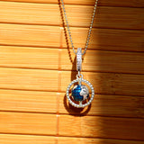 My Whole World Charm Silver Pendant Chain Set with Blue Enamel
