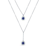 Blue Evil Eye Double Chain Pendant Set for Women
