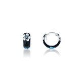 92.5 sterling silver hoops/baali with enamel and printed flowers finished in silver and hinged back closure