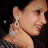 Aarani Oxidised Silver Ring for Women with Marcasite