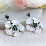 Sadabahar Dangler Silver Earrings with Emerald