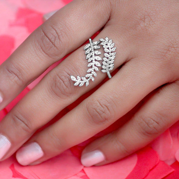 Sparkly Leaves story Silver Ring for Women - Main Image