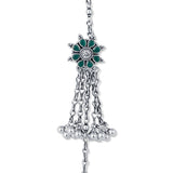 Trinkling Green Flowers Silver Kurta Button for Women with Emerald and Zirconia