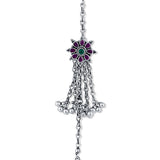 Trinkling Green Flowers Silver Kurta Button for Women with Emerald and Rubies