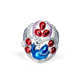 Dancing Peacock Sterling Silver Ring for Women with enamel and zirconia