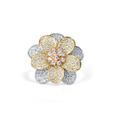 Flower Shower Sterling Silver 3- tone cocktal Ring for Women