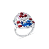 Dancing Peacock Sterling Silver Ring for Women with enamel and zirconia