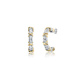 Silver Gleaming Rays Dual Tone Half Hoops