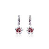 Hanging Flora Silver Dangling Hoops with Enamel