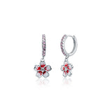 Hanging Flora Silver Dangling Hoops with Enamel