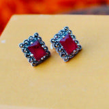Rectangular Frilly Girls Studs-Ruby
