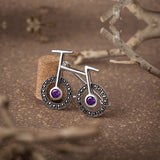 Glam Cycling Silver Brooch /Lapel Pin with Purple Stones for Women