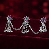 Trinkling Green Flowers Silver Kurta Button for Women with Emerald and Rubies