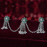 Trinkling Green Flowers Silver Kurta Button for Women with Emerald and Zirconia