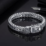 92.5 sterling silver bracelet for men in oxidized finish with braided chain and engraved lock