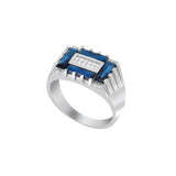 Fine 925 sterling silver ring for men is studded with Blue and white zirconias, The ring is finished in Rhodium and is a perfect accessory to gift for men on special ocassions.