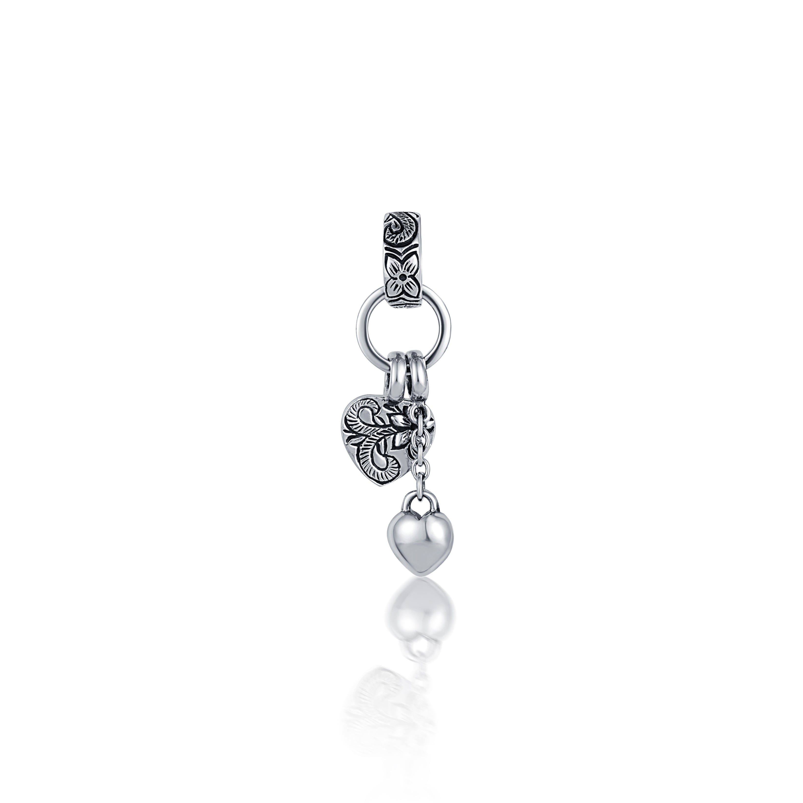 92.5 sterling silver heart shape pendants with floral details