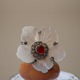 Phoolwa Ring for Women - Mother of Pearl with Ruby