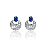 92.5 Sterling silver Moon motif Dangler earrings  oxidized finish and blue color stone studded with marcasite