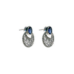 92.5 Sterling silver Moon motif Dangler earrings  oxidized finish and blue color stone studded with marcasite