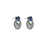 92.5 Sterling silver Moon motif Dangler earrings  oxidized finish and blue color stone studded with marcasite