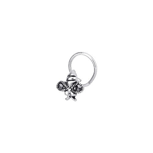 wired nose pin in 92.5 silver with honeybee motif and marcasite stone.
