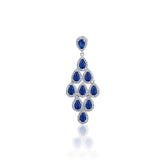 92.5 sterling silver sparkling pendant studded with zirconias and blue color drop shape stones from cocktail jewelry